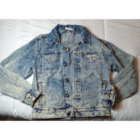 American Apparel blue denim distressed jean jacket women's size M 90s/Y2k - Picture 1 of 10